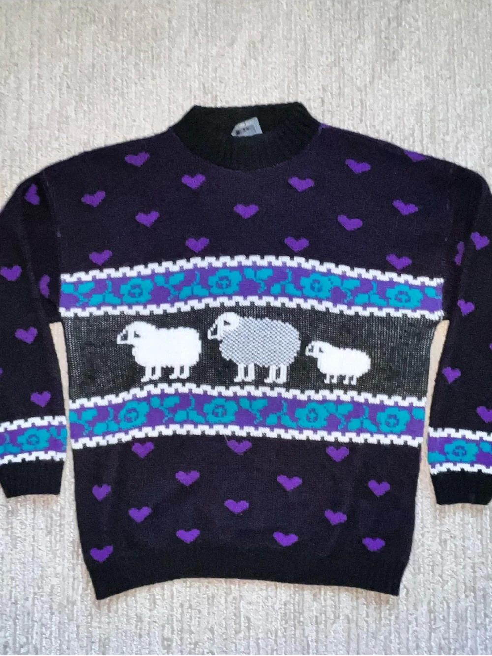 Cozy Cottagecore/Twee Black Sheep Motif Knit Sweater - Women's